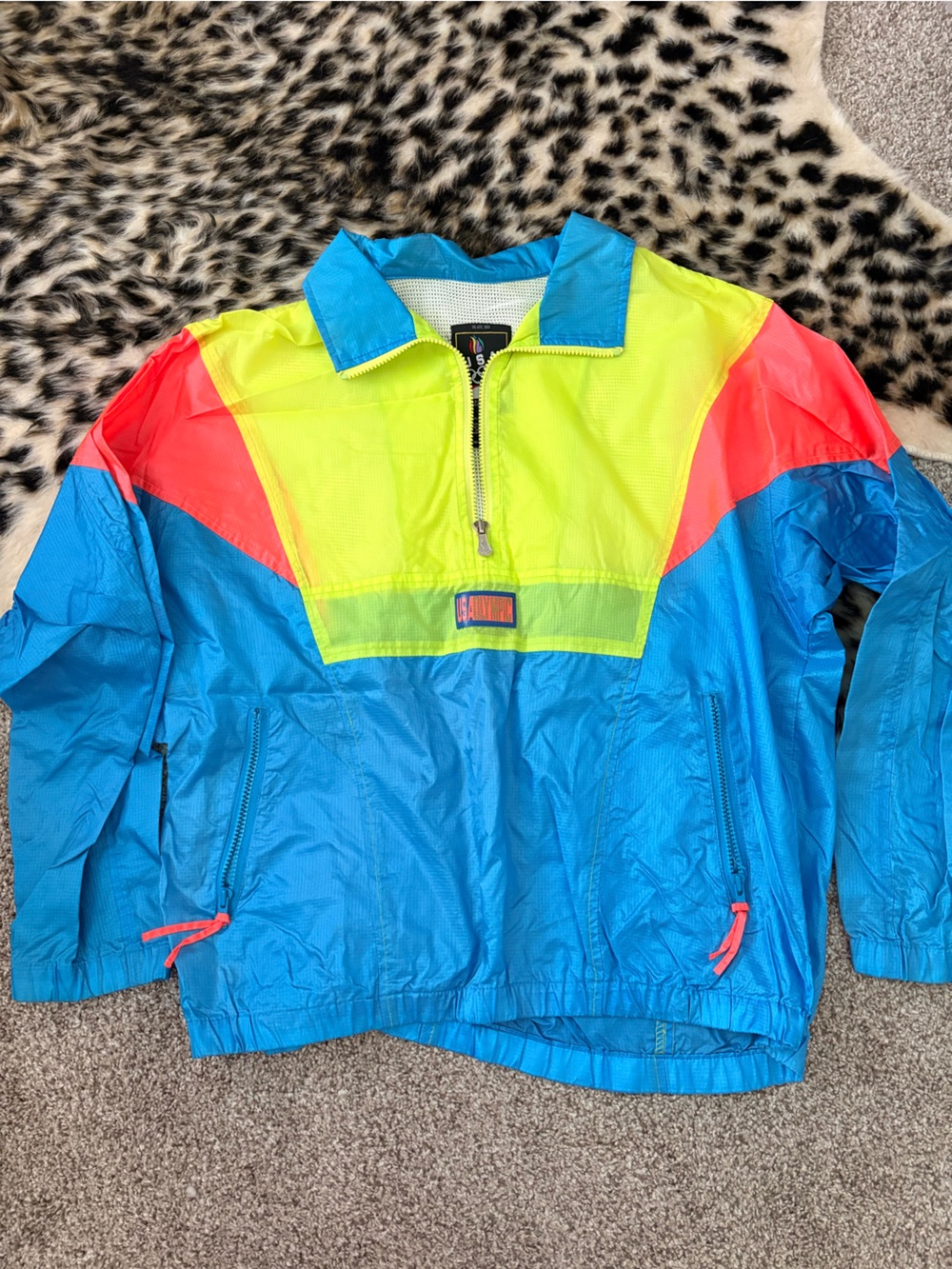 Bright Colorblock Windbreaker Jacket - Blue, Neon Yellow & Coral